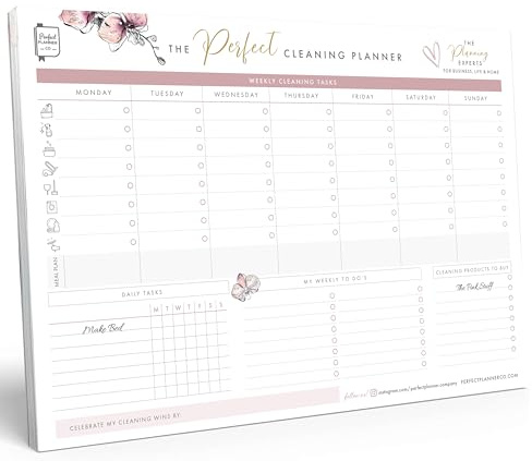 Perfect Planner Company - A4 Cleaning Planner Desk Pad - Tear Away Design - Weekly and Daily Tasks - With To Do List and Cleaning Products Shopping List - 90gsm FSC paper - 50 Pages