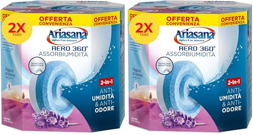 Ariasana Aero 360° Ricarica TAB Lavanda per dispositivo Aero 360° kit, assorbi umidità in Tab profumata rilassante, elimina i cattivi odori, aromaterapia, 2 TAB da 450g (Confezione da 2)