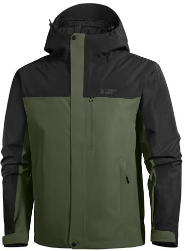 Pioneer Camp Veste de pluie pour homme - Imperméable et respirante - Avec capuche - 4 poches, Armée Verte, M