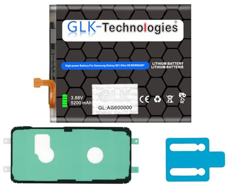 GLK-Technologies® High Power Ersatzakku kompatibel mit Samsung Galaxy S21 Ultra G998B EB-BG998ABY Battery accu 5200mAh Akku inkl. 2X Klebebandsätze 2025 BJ