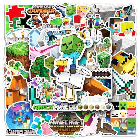 VARACL 50 Pieces Minecraft Stickers Decals Set for Kids Adults, Waterproof Pixel Miner Crafting Gaming Stickers for Kid Game Reward,Water Bottles, Laptop Decor,Video Game Themed Party Favor Supplies