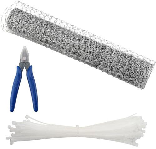 SINJEUN 40cm x 6m Hasendraht Sechseckgeflecht, Maschendrahtzaun Rolle, mit Schneidezange und Kabelbinder, Verzinkt Hühnerzaun, Kaninchendraht Drahtzaun, Kükendrahtn Für Gartenzäune, Heimdekoration