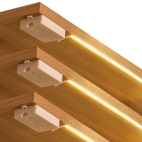 StarryEver 3 Stück COB Led Strip Batteriebetrieben,1M 320 LED Streifen 90+ Farbwiedergabeeffizienz, 2700K Warmweiß Selbstklebend Lichtleiste für Schränke, Treppen, Betten,Waschküche