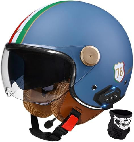 Kcolic Bluetooth-Motorradhelm, Jethelm Mit Visier, ECE-Zugelassener 3/4 Halboffener Motorradhelm Mit Lautsprechermikrofon Für Damen Und Herren Für Roller-Renn-Sturzhelm L