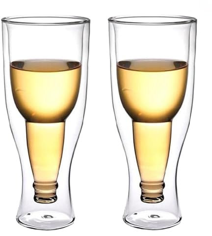 HalcyonFit Verre à Bière à Double Paroi Transparent Double Fond Mug 2 Verres à Bière Inversés Résistants à la Chaleur jus de thé Boisson eau Verre Bar Restaurant (350ML)