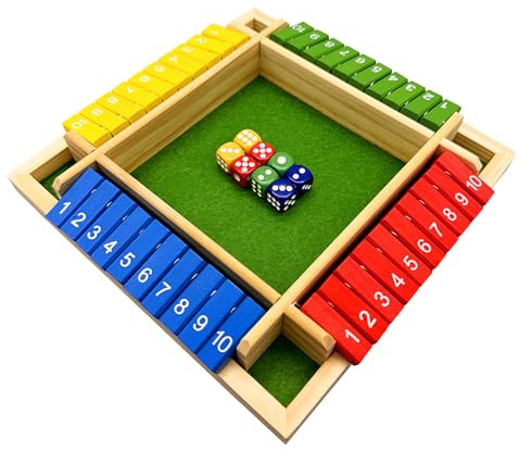 KSBBHDS 1 Satz Spiele in Geschlossener Box, Brettspiele Aus Holz, Spielzeug Für 4 Spieler, Bunte Zahlenspiele, Lustige Spiele Auf Vier Seiten, Spiele Für Erwachsene Und Kinder