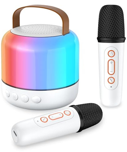 Karaoke Machine for Kids with 2 Microphones, Girls Toys Portable Kids Karaoke Machines for Girls with LED Party Lights,Bluetooth Speaker Birthday Gifts for Kid,14-18 Years Old(White 2 Mic)