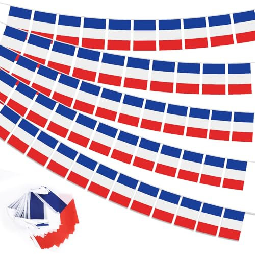 DKINY 2PCSx8M Guirlandes Drapeau Français 2x30 Drapeaux de la France Décoration Sports Internationaux pour Football Deco Extérieur Intérieur Maison Bar Rue