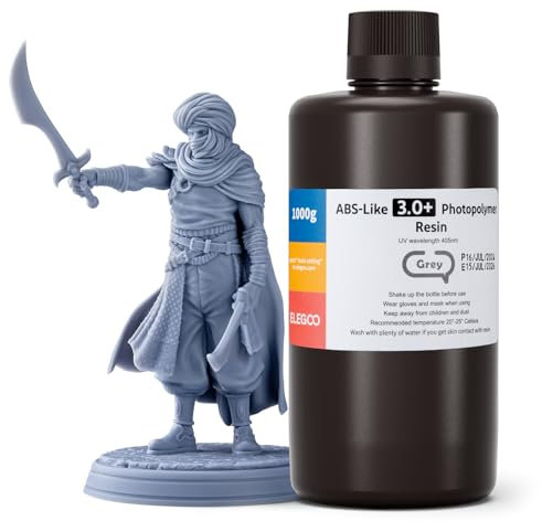 ELEGOO ABS-Like 3.0 Plus 3D Drucker Resin Grau 1000g, Hohe Hitzebeständigkeit 3D-Drucker Harz, Niedrigere Viskosität und Schrumpfung, 405nm LCD-UV-Aushärtung für MSLA/LCD/DLP 3D-Drucker