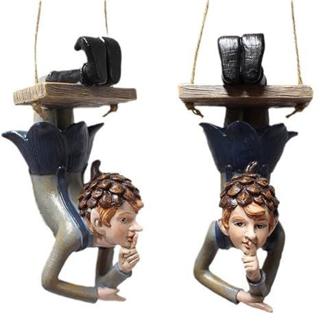 Annadue Umgekehrte Elfen-Gartenstatue, Feen-Elfenbaum-Aufhänger, Umgekehrte Elfen-Feen-Skulptur, Schaukelnde Elfenbaum-Hängestatue, Dekoration für Draußen und Drinnen, Terrassendekoration
