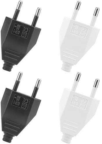 Powice Eurostecker, 4 Stück Schuko Stecker, Stecker 230 V, Eurostecker Flach, Flachstecker, Schuko Stecker Flach (250 V, 2,5 A), Stromstecker für Europa (Weiß + Schwarz)
