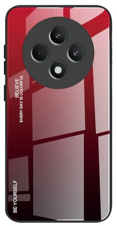 DEDUX Case for Oppo Reno 12F 4G / Reno 12 FS 5G / Reno12 F 5G, Gradient Tempered Glass Back Case and Shockproof Silicone Tpu Protective Phone Case Cover (Red/Black)