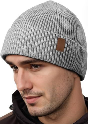 Dunkelgrau Wintermütze Herren Damen, Warme Mütze Herren Winter Strickmützen für Herren, Haube Herren Winter Mützen Männer, Outdoormütze Skimütze Herren Winterkappe Geschenke für Männer Weihnachten