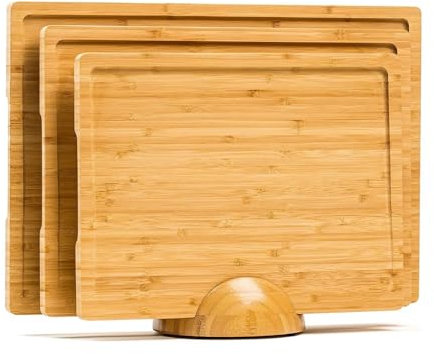 Bamboo Chopping Board Set of 4 with Stand Double Sided Dual Purpose Cutting Boards for Home Kitchen Large Sticky Board Knife Plate Woodcutting Board Kit