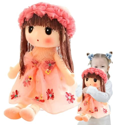 Generisch Kuschelige Stoffpuppe, süße weiche Stoffpuppe,Stoffpuppe Kuschelkuschel - Handgefertigte Stoffpuppen, kuschelweiche handgemachte Puppe mit Hutrock und Kleidung für Kinder, Babys