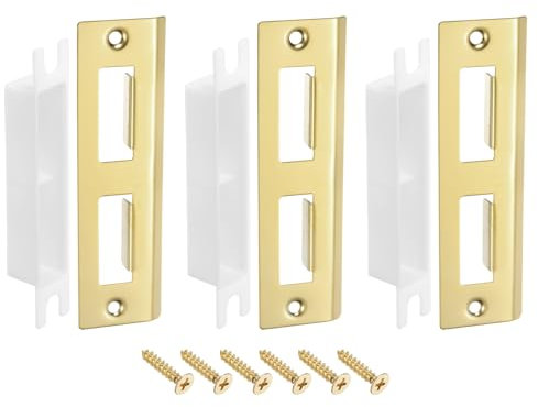 sourcing map 3 Sets Door Strike Plate, 41mm x 145mm Stainless Steel Latch Deadbolt Replacement Lock Strike Plate for Door Frame Door Jamb Reinforcement, Gold