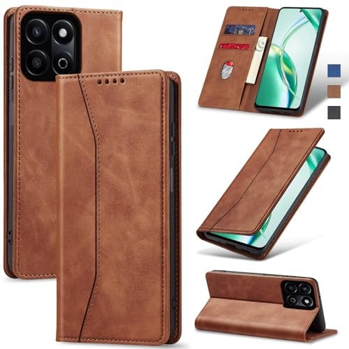 Jasonyu Coque pour Honor 200 Smart 5G,Housse Etui en Cuir PU Portefeuille [Antichoc] [Magnétique] [Porte Cartes] [Stand Fonction] Flip Coque (Marron)