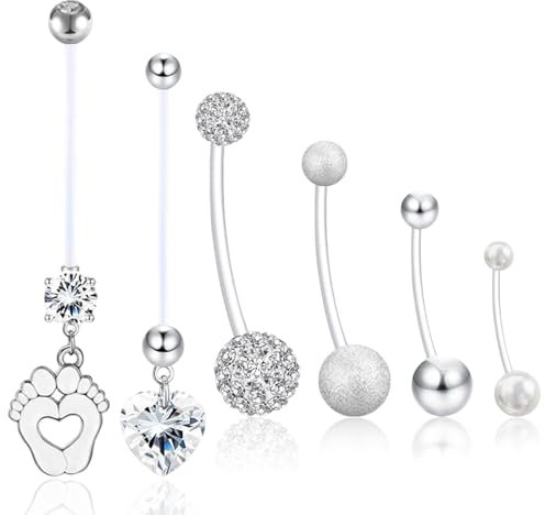 TuseRxln Bauchnabelpiercing Schwangerschaft Nabel Ringe, 6 Stück Acryl Nabel Ringe, Flexibel Klar, für Mutterschaft Sport schwangere Frauen, 12G.