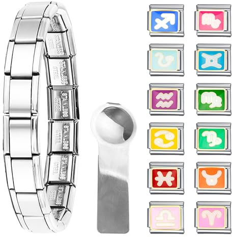 Rebanky 12 Stück Italian Charms Armband Set Charms italian Bracelet 9mm Italian Charm Bracelet Silver Italienische aArmbänder mit Öffnungswerkzeugen italian charms für Damen und Herren