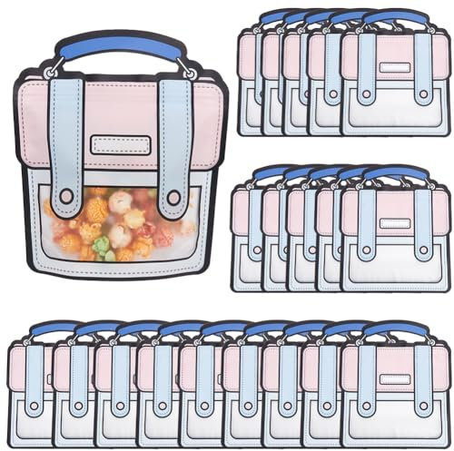 SOFPLATE 20 Stück 18x21cm Große Rucksack Leckerli Tüten Schulanfang Goodie Tüten Großpackung Wiederverwendbare Geburtstagsparty Geschenktüte Mit Griff Wiederverschließbare Cartoon Bonbontüten Für Snac