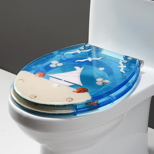 Unikicool Toilettendeckel,Toilettensitz Aus Kunstharz,Polyresin Toilettensitz,Transparenter WC-Sitz,Abnehmbarer Toilettensitz,Transparenter Toilettensitz Aus Kunstharz,Mit 3D-Effekten