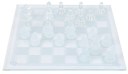 Internationales Schach aus Glas, Kristall, Exquisiter Mattierter Schachfigur für Reisen, Camping, 32 Stück, Schachbrett für, Erwachsene, Geschenk, 25 X 25 cm