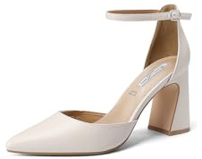 QUEEN HELENA Décolleté Donna Scarpe con Tacco a Punta Chiusa Casual Eleganti ZM9957 (Beige, Sistema Taglie Calzature EU, Adulto, Donna, Numero, Media, 37)