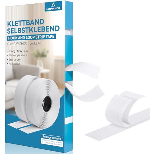 HOMMAND Nastro Autoadesivo Extra Forte, Biadesivo Autoadesivo Nastro Adesivo per Hook Loop, Nastro Autoadesivo a Strappo e Gancio Nastro Biadesivo per Lavori di Casa, Fatti a Mano, fai da te, 20mm*5m