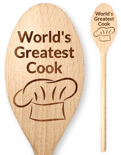 World’s Greatest Cook Chef Hat Wooden Cooking Spoon Wife Husband Friend Mum Dad Grandchildren Children Daughter Son Mother's Father’s Day Birthday Christmas Bake Off Challenge Star Baker Chef Kitchen