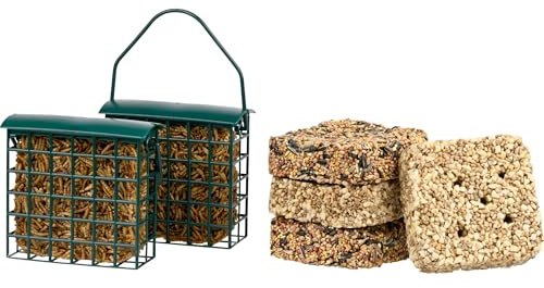 dobar® 8-teiliges Wildvogelfutter-Set - 6 Futterblöcke in verschiedenen Sorten - 2 Futterspender zum Aufhängen - Ganzjahresfutter für Vögel - Wildvogelfutter 1,5 kg