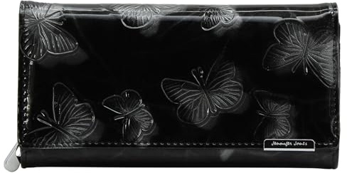 Jennifer Jones - Leder Damen Geldbörse Schmetterling Design RFID-Schutz | Großer Geldbeutel Modisches Lack-Leder - Schwarz