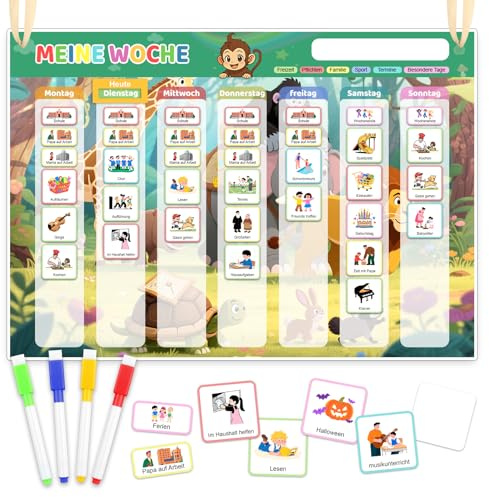 UYUYong Wochenplaner Kinder, Magnetisch Montessori Aufgabenplaner | Magnettafel Inkl. 285 Magnete Beschreib-und Abwischbar Magnettafel zur Wochenplanung für Geschenk Schulanfang Kindergeschenke