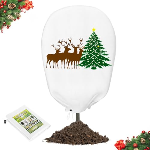 Lohofrnny Housse Hivernage Plante, 120x180cm Voile Hivernage Plante Extérieur 80g/m², Housse d’Hivernage avec Motif de Noël, Protection Contre Froid et Gel, Réutilisable (Hirsch–Grün)