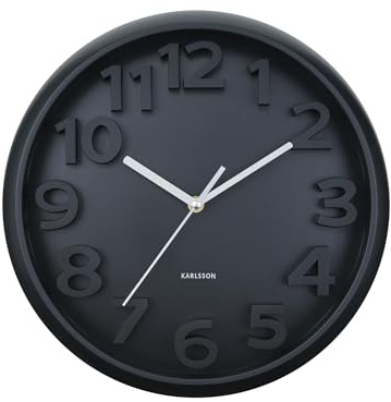 Karlsson Wanduhr Elevated Classic Numbers - Mattschwarz - 5x33.5x33.5cm | Rund - skandinavisch - Polystyrol - Wanduhr Modern Wohnzimmer - Wanduhren