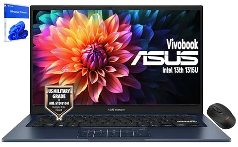 ASUS Vivobook Laptop de 14 pulgadas - FHD (1920 x 1080) - Intel Core i3-1315U - 6 núcleos - Gráficos Intel UHD - Cámara de privacidad - Bisagra plana de 180° - Windows 11 Home - con mouse inalámbrico