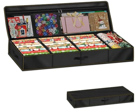 OLEVOLT Geschenkpapier Organizer Aufbewahrung Geschenkpapierrollen 600D | Aufbewahrung für Geschenkpapier mit Fächern Aufbewahrungstasche für Geschenkpapierrollen Weihnachtsgeschenkpapier 90x30x12cm