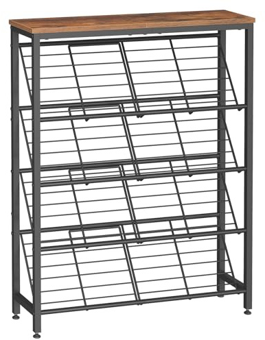 HOOBRO 5-stöckiges Schuhregal, schmale Schuhablage, Schuhschrank, Schräges, für 16-20 Paar, Flur, Schlafzimmer, Vintagebraun und Schwarz EBF20XJ01