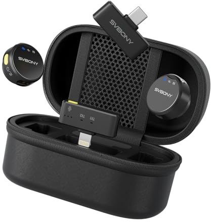 SVBONY Microphone Cravate sans Fil, 2 Émetteurs et 2 RéCepteurs, Compatible avec 4 ScéNarios, RéDuction du Bruit, 48 Khz/16 Bits, 25 ms, 20 M, pour Vlogs VidéO, Interviews