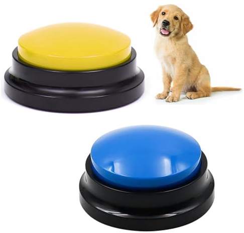 Botones Perros Comunicación, Zumbador de Entrenamiento de Mascotas, 2 Piezas Clicker Perro Adiestramiento, Juguetes Interactivos para Perros, Grabable Zumbadores de Entrenamiento para Comunicación