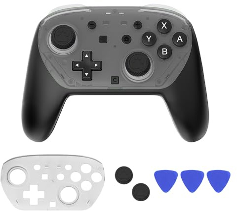 DLseego Schutzhülle Kompatibel mit Switch 2 Pro Controller,Schlanke DIY-Ersatzfrontabdeckung,rutschfeste Hartschalenhülle mit 2 Stück Daumengriffkappen für NS2 Pro Controller,Klar Schwarz