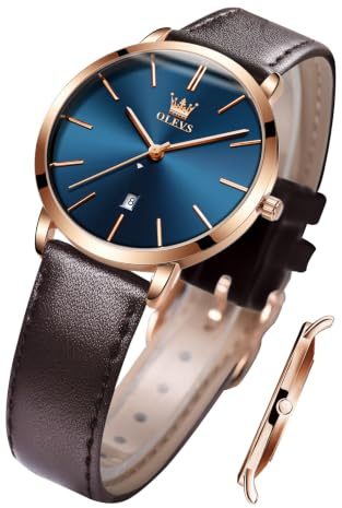 OLEVS Quarz Damen Uhr Elegante Armbanduhr Lederarmband Wasserdicht 30M Datumsanzeige Leuchtende Frauen Uhr Geschenke zum Muttertag