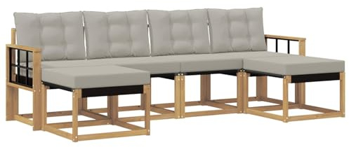 vidaXL Outdoor-Sofagarnitur 6 pcs Weiß und Hellgrau, Garten Ecksofa, modernes Möbel für draußen, langlebige Liege, Coole Sitzgelegenheit auf der Terrasse