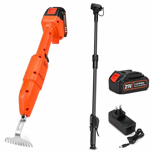 MIDUOLAI Diserbante Elettrico Senza Fili 21v, Zappa da Giardino Elettrica Leggera, Diserbante Ricaricabile, Diserbante con Manico Lungo, per Orto, Diserbo E Lavorazione,Arancia