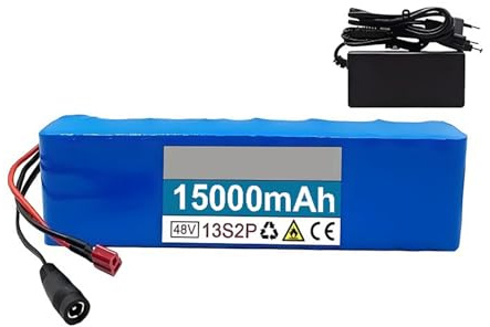 Batteria per ebike 48V 15Ah, pacco batteria per bicicletta elettrica con BMS integrato, batteria di ricambio 48V 13S2P con caricabatterie per motore di scooter elettrico da 200W-500W 48V 15Ah,XT60+SM