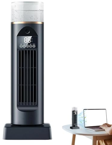 Bladeless Tower Fan - Six Speed Silent Summer Blower for Room Cooling | Water Tank with Mist Reservoir, 110 Degree Oscillating Column for Quiet Desktop Air Circulator Indoor Ventilator, 4.72x13.58inch