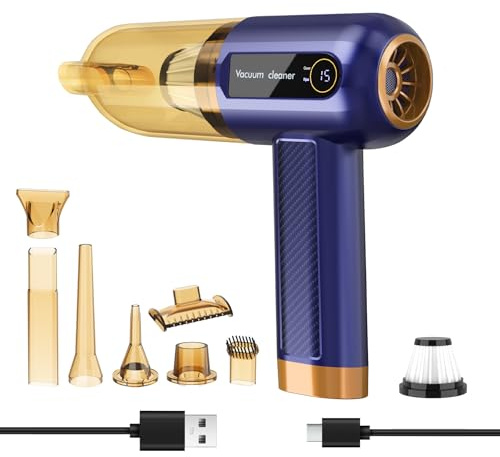 Kizivion Aspiradora de Mano sin Cables Potente 15000Pa Recargable | 7 Boquillas, Para Pelo de Mascotas, Hogar, Oficina, Cocina, Alfombras