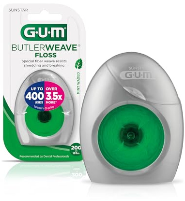 GUM ButlerWeave cerato filo interdentale, riavvolgibile Dispenser, menta, 200 Yards