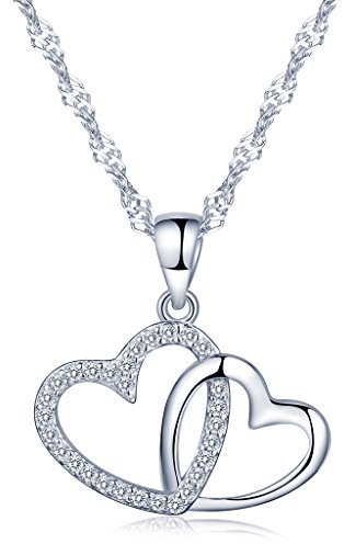 Unendlich U Einzigartig Ineinander Verschlungene Herzen Damen Halskette 925 Sterling Silber Zirkonia Anhänger Kettenanhänger, Silber