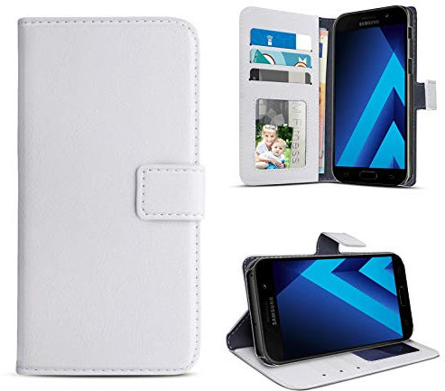 eFabrik Book Case für Samsung Galaxy A3 2017 Tasche Schutz Hülle Cover (SM-A320F | A320) Schutztasche Schutzhülle Etui Leder-Optik, Farbe:Weiß
