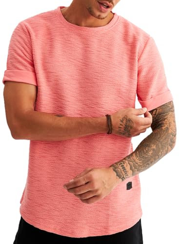 Leif Nelson LN6324 - Maglia a mezze maniche, da uomo rosa salmone Small
